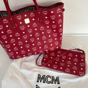 MCM Red Tote and Wristlet Set
